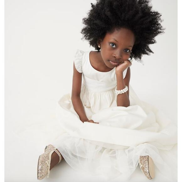 J.Crew Crewcuts Girls Flutter Sleeve Dress Midi Ivory Formal Party Size 5 NWT - Picture 2 of 15